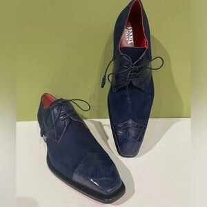 Fennix Italy shoes navy suede alligator cap toe Oxford dressy